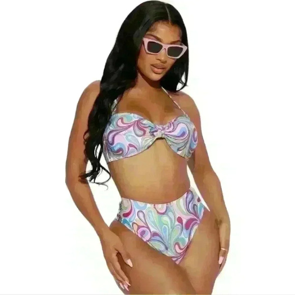 Fashion Nova Barbie Size Medium Nwots Bandeau Multicolored Cheeky Bikini Set. - Picture 1 of 9